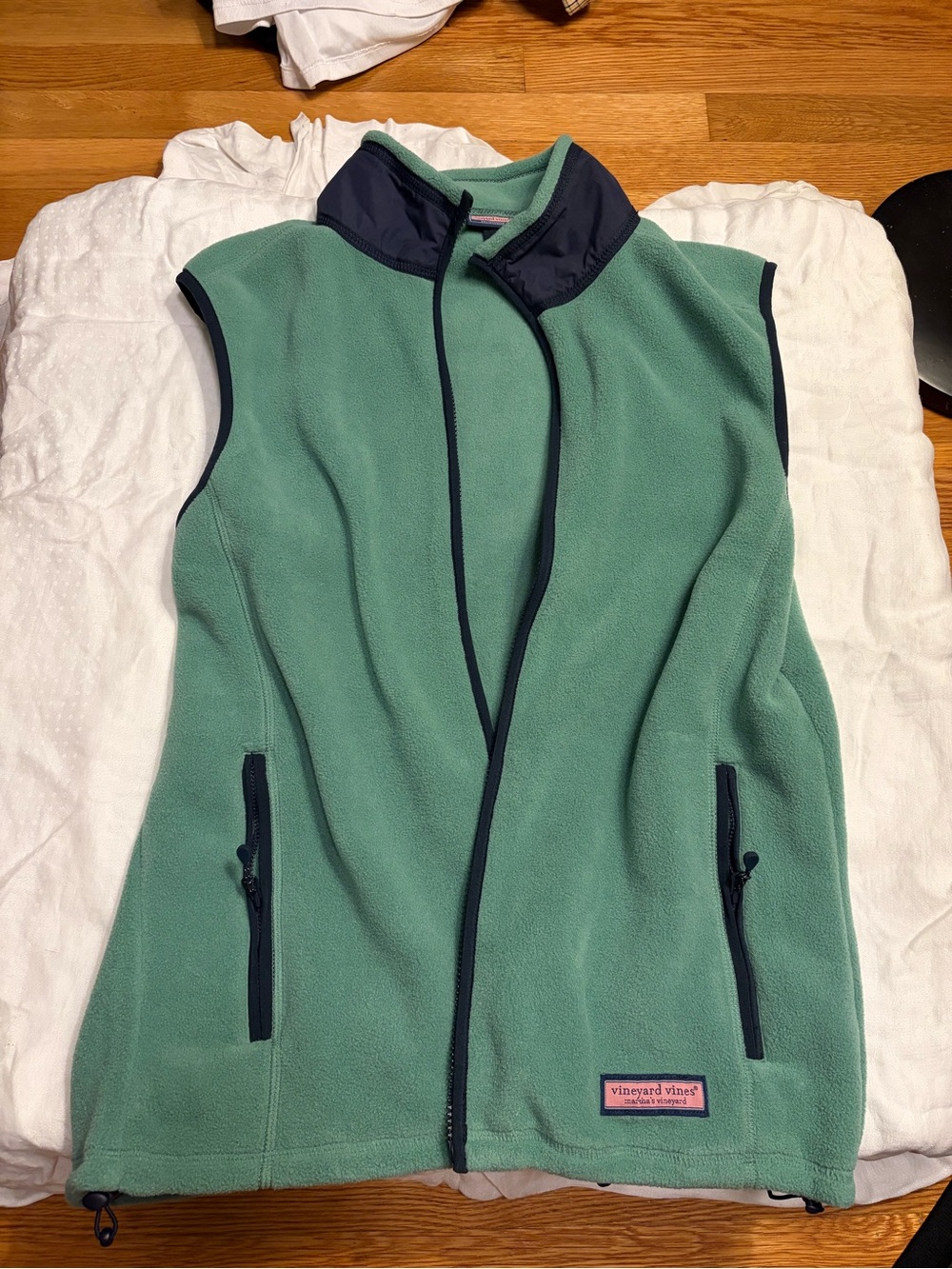 Vineyard Vines Mint Green Fleece Vest with Navy Trim
